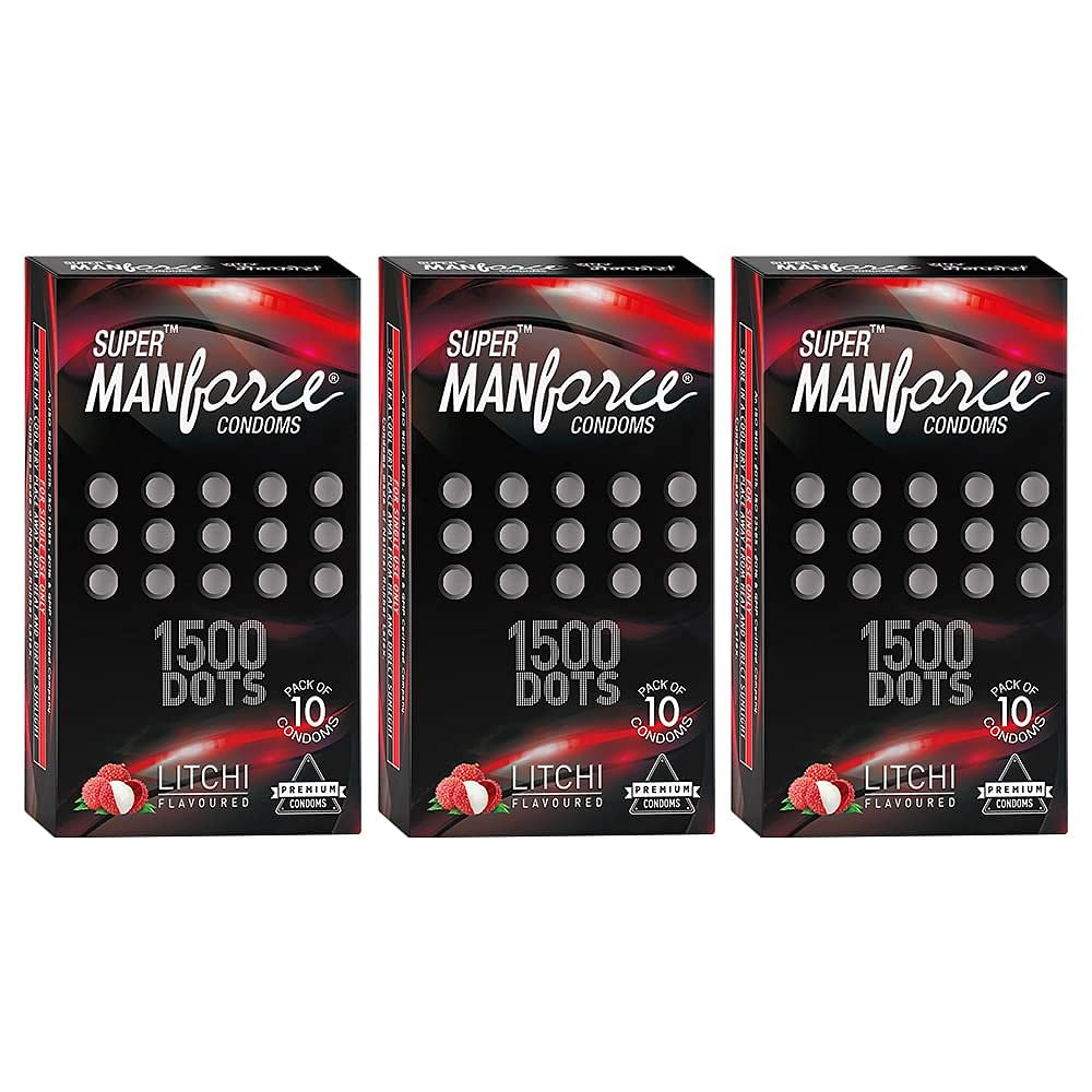 MANFORCE EXTRA DOTTED LITCHI FLAVOURED CONDOMS - 30 PIECES (PACK OF 3)