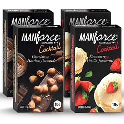 MANFORCE COCKTAIL CONDOMS COMBO (STRAWBERRY & VANILLA + CHOCOLATE & HAZELNUT) ,10PCS X PACK OF 4