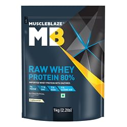 MUSCLEBLAZE 80% RAW WHEY PROTEIN SUPPLEMENT POWDER, 1 KG (2.2 LB), 33 SERVINGS (UNFLAVOURED)