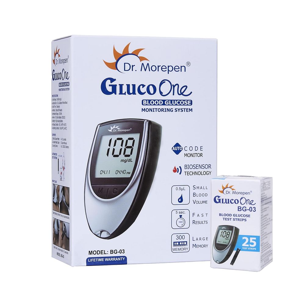 GLUCO ONE BG 03 (DR.MOREPEN) BLOOD GLUCOSE MONITORING SYSTEM WITH 25 STRIPS