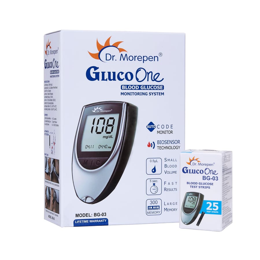 GLUCO ONE BG 03 (DR.MOREPEN) BLOOD GLUCOSE MONITORING SYSTEM WITH 25 STRIPS