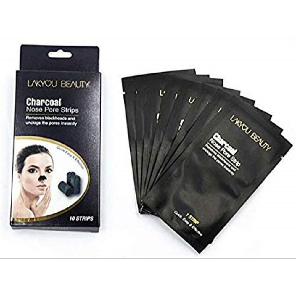 LAKYOU BEAUTY CHARCOAL NOSE PORE STRIPS CLEANSING (REMOVES BLACKHEADS AND UNCLOGS PORES, 10 STRIPS IN PACK OF 1