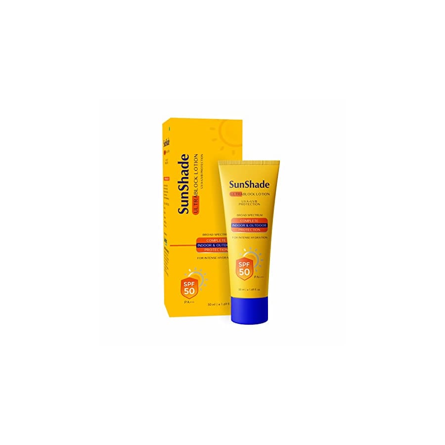 LEEFORD SUNSHADE ULTRA BLOCK SUNSCREEN LOTION WITH SPF 50 PA+++|UVA/UVB | WATER RESISTANT |NON-GREASY| BROAD SPECTRUM| BLUE LIGHT INDOOR & OUTDOOR PROTECTION | FOR ALL SKIN TYPES (50ML UNISEX)