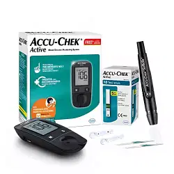 ACCU-CHEK ACTIVE BLOOD GLUCOSE GLUCOMETER KIT WITH VIAL OF 10 STRIPS, 10 LANCETS AND A LANCING DEVICE FREE FOR ACCURATE BLOOD SUGAR TESTING