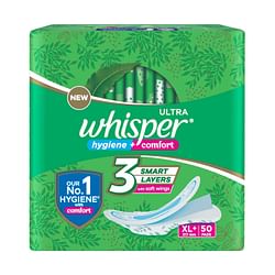 WHISPER ULTRA CLEAN SANITARY NAPKIN WITH WINGS (XL+) 44 PADS