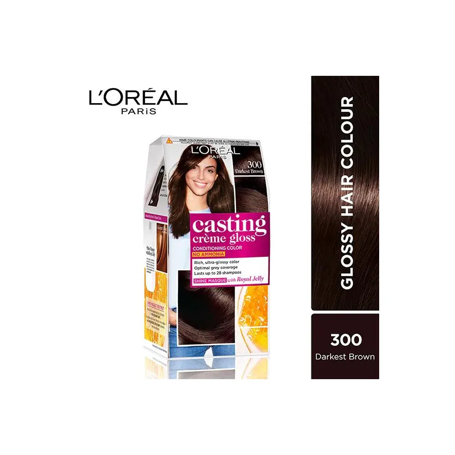 L'Oreal Paris Casting Creme Gloss Hair Color, 300 Darkest Brown 87.5gm+72ml
