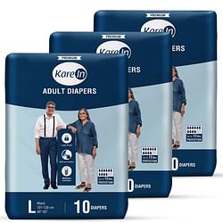 KAREIN PREMIUM ADULT DIAPERS, LARGE, WAIST SIZE 101-139 CM (40"-55"), TAPE STYLE, UNISEX, HIGH ABSORBENCY, LEAK PROOF, WETNESS INDICATOR, PACK OF 3