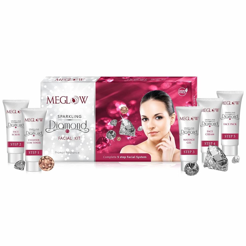 MEGLOW WOMEN BEAUTY COMBO PACK OF 3- DIAMOND KIT FACIAL KIT (105G) WITH WITH COMPLETE 5 STEPS FACIAL SYSTEM FOR PROMPT RADIANCE || GOLD BLEACH CREAM ((2)50G EACH) FOR GLOWING SKIN || HELPS IN REMOVE EXCESS OIL AND DIRT