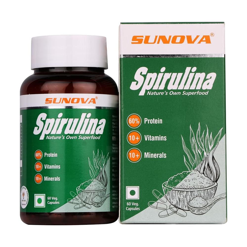 SUNOVA Organic Spirulina Capsules – Nature’s Own Superfood and Nutritional Supplement ,Spirulina for Full Body Support – 60 Capsules