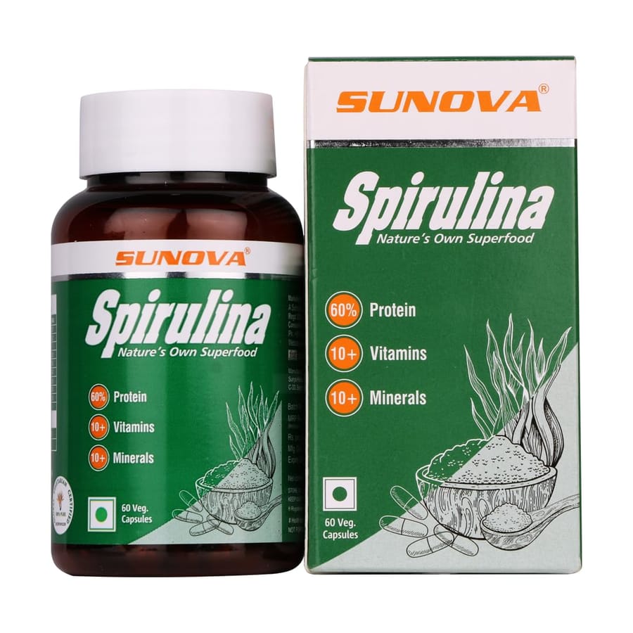 SUNOVA Organic Spirulina Capsules – Nature’s Own Superfood and Nutritional Supplement ,Spirulina for Full Body Support – 60 Capsules