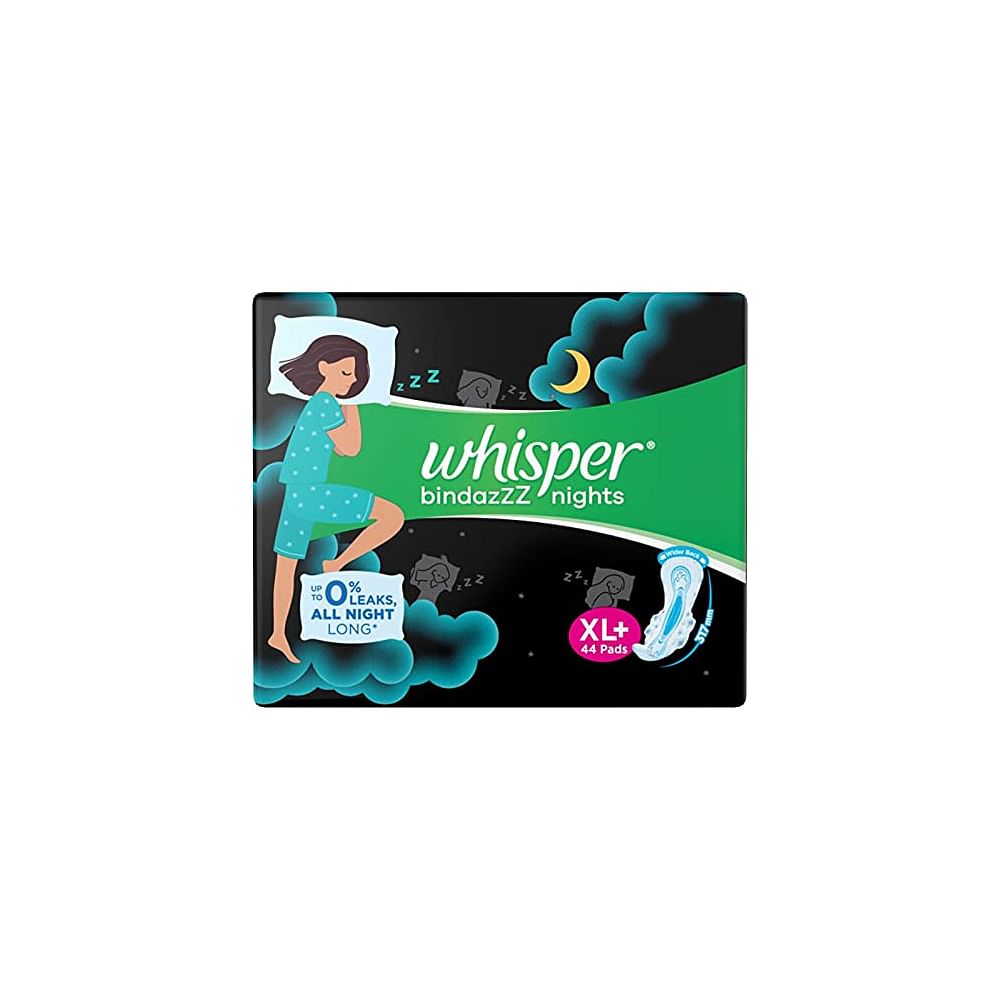 WHISPER BINDAZZZ NIGHTS XL+ SANITARY PADS 44 PADS