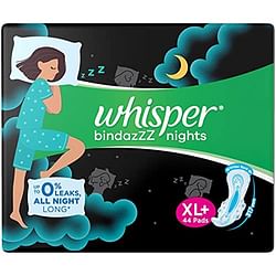 WHISPER BINDAZZZ NIGHTS XL+ SANITARY PADS 44 PADS