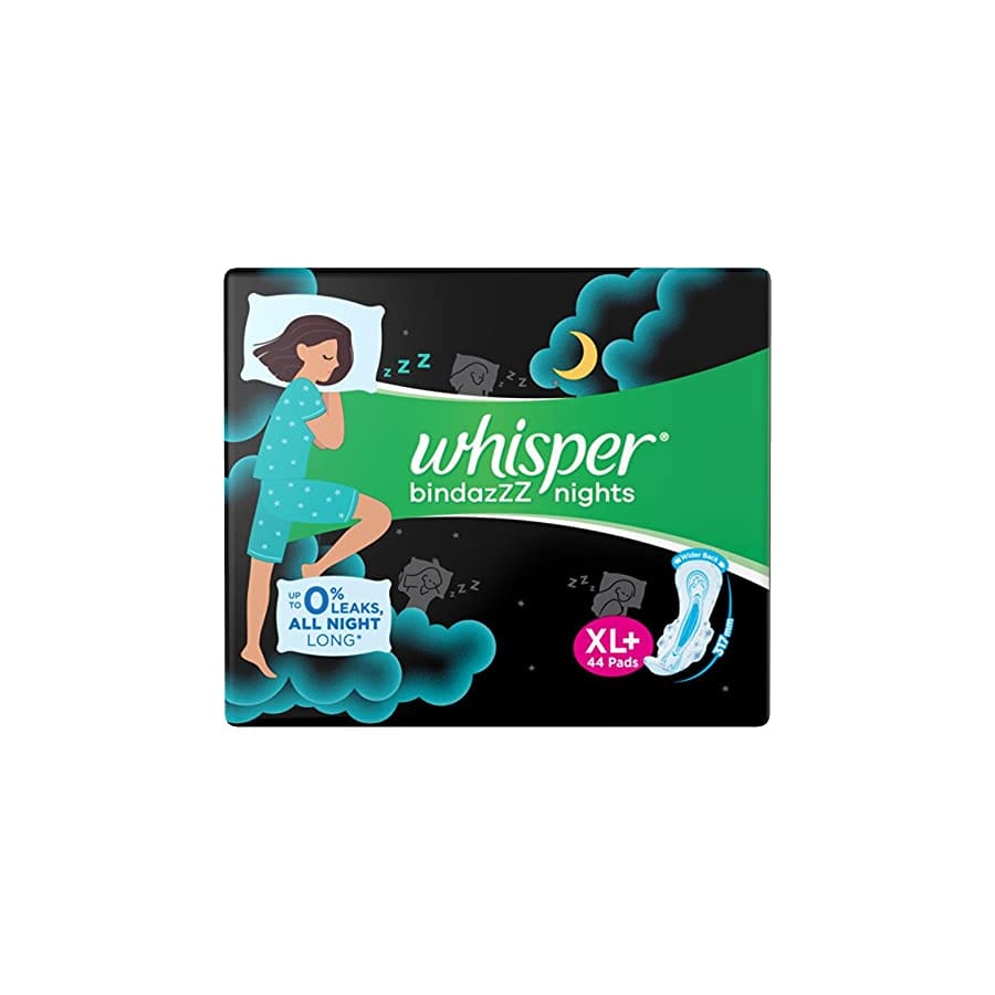 WHISPER BINDAZZZ NIGHTS XL+ SANITARY PADS 44 PADS
