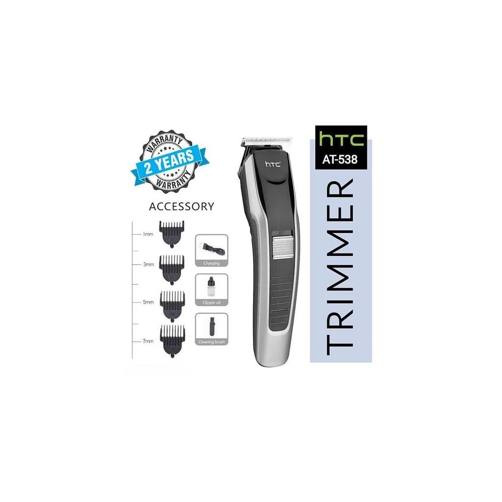 HTC AT-538 RECHARGEABLE HAIR BEARD TRIMMER FOR MEN TRENDY STYLER HTC TRIMMER STAINLESS STEEL SHARP BLADE BEARD SHAVER