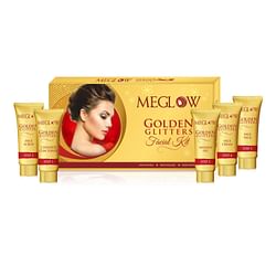 MEGLOW BEAUTY COMBO PACK OF 3- GOLDEN GLITTERS FACIAL KIT (105G) WITH 5 EASY STEPS FOR GOLDEN GLOW || GOLD BLEACH ((2)50G) WITH PROMPT RADIANCE || DEEPLY CLEANSES SKIN || NOURISH, HYDRATE AND SOOTHES THE SKIN